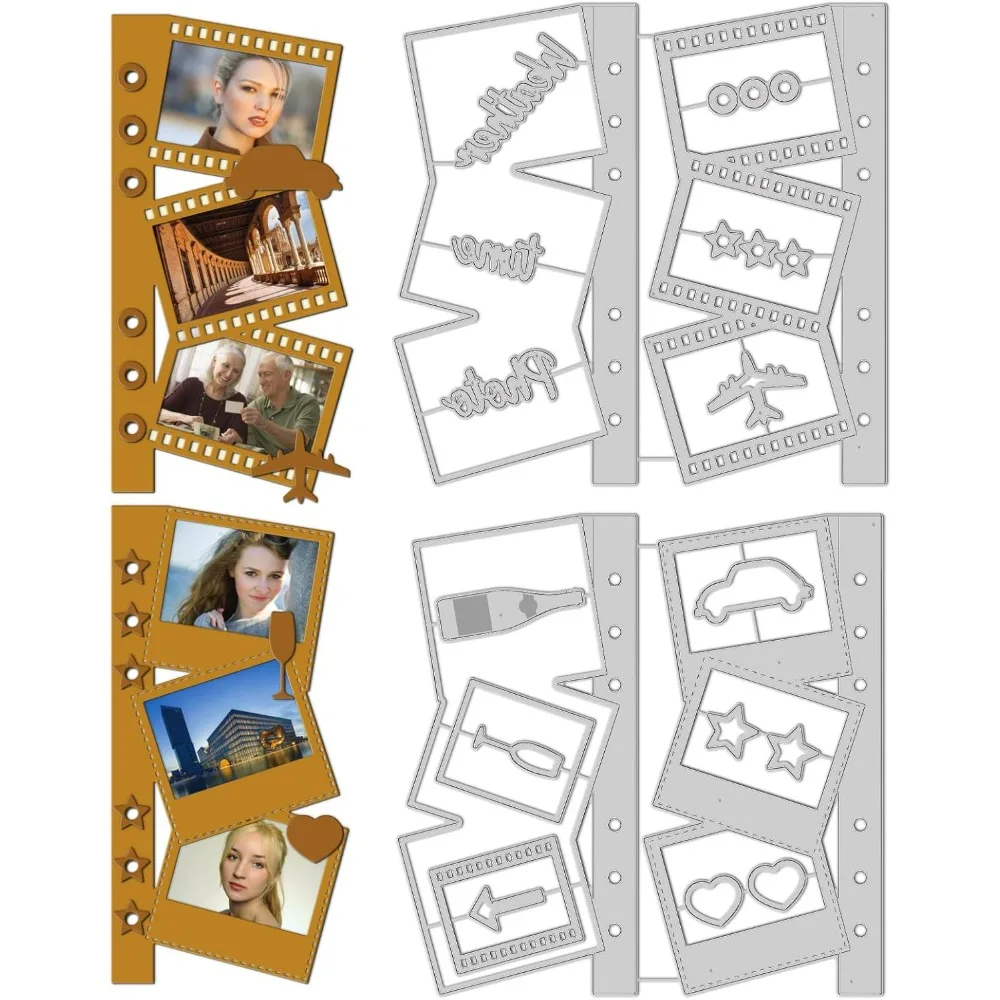 Retro Classic Theme Cut Dies Pocket Photo Frame Card Film Photo Frame Paper Clip Cutting Dies Metal Die Cuts Stencils