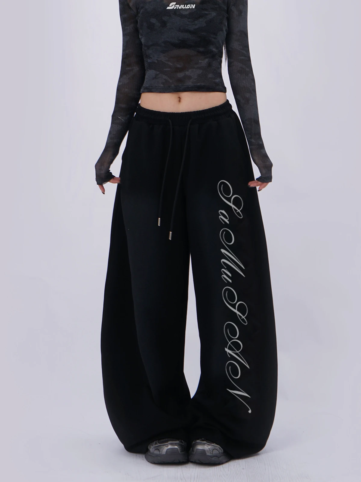 

Американские свободные брюки для женщин, повседневные спортивные брюки, широкие брюки для джазовых танцев с буквенным принтом, низкая талия, другие материалы