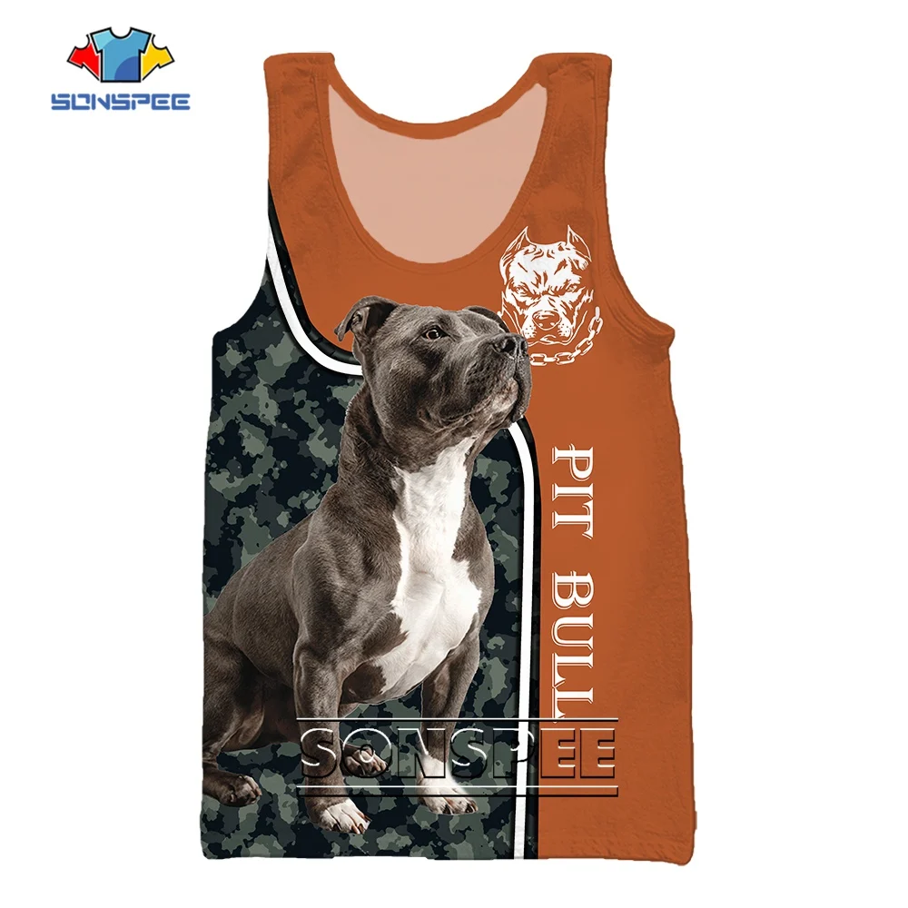 SONSPEE Funny Dog Pitbull Graphic Hipster 3D Print Sleeveless Vest Men Women Love Pit Bull Plus Size Kids Streetwear Tank Tops