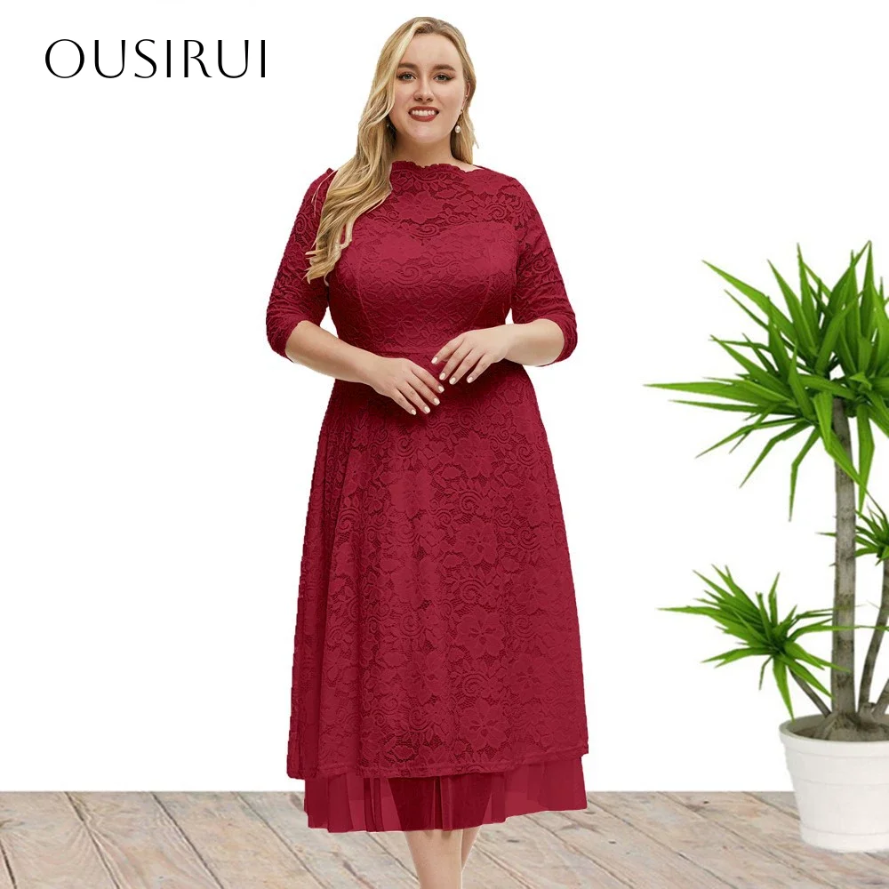 Renda meia manga linha A vestidos de baile comprimento chá franzido personalizado плаğinе на выпуск