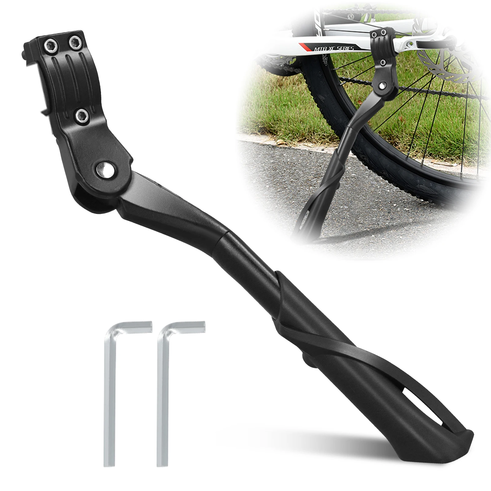 Support de vélo, béquille latérale réglable en hauteur, 24-29 pouces, pied de support de vélo, béquille arrière antidérapante pour VTT, vélo de ville, vélo électrique