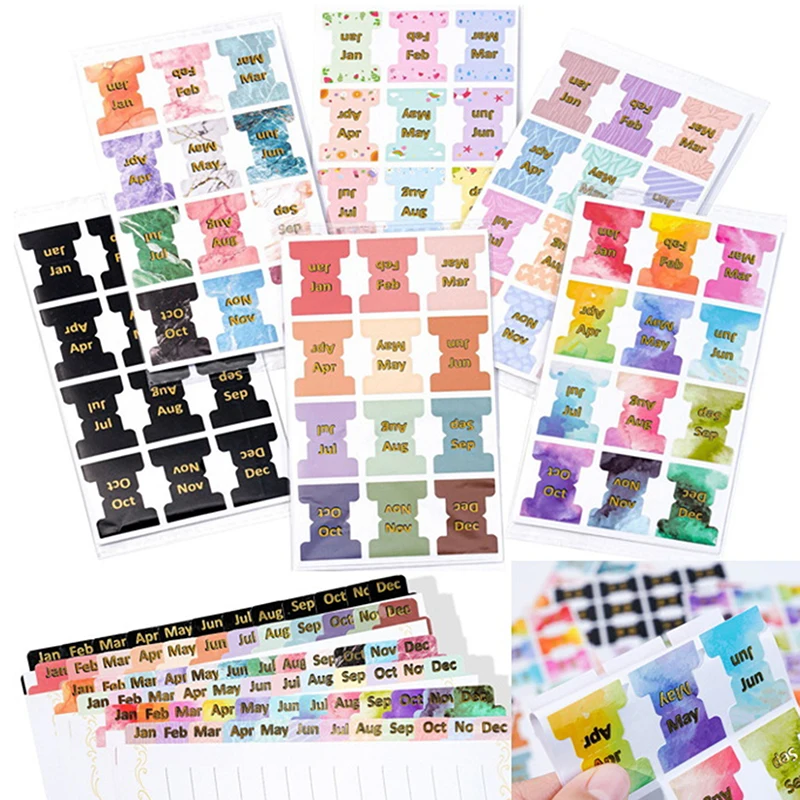 New 60pcs/5Sheets Colorful Monthly Tabs For Planner Adhesive Planner Index Stickers Decorative For Office Planners Organizations