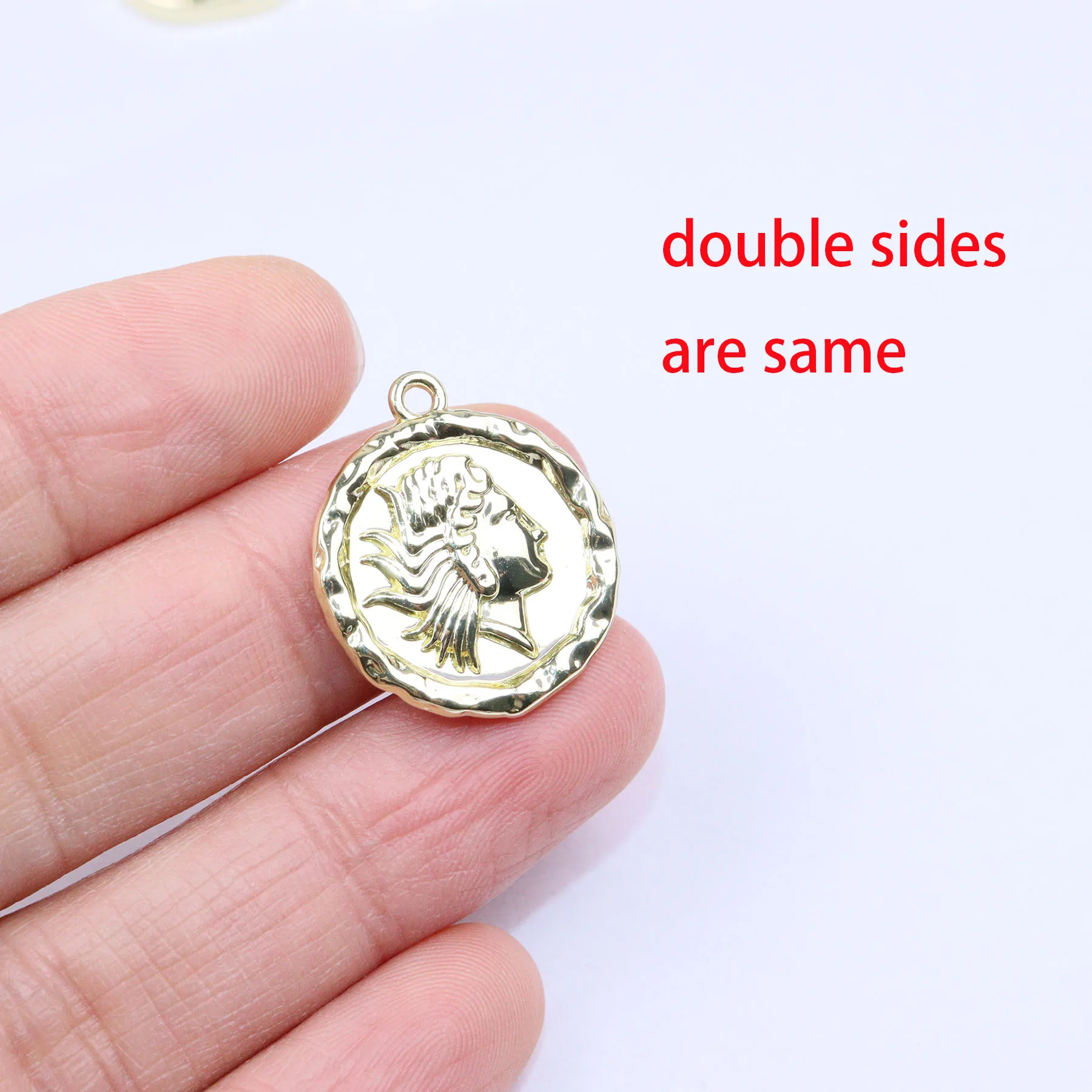 Eruifa 10pcs Trendy Man Coin Gold Plated Women's Girls Fashion Zinc Alloy Big Charms Pendant Jewelry DIY Necklace 2 Colors