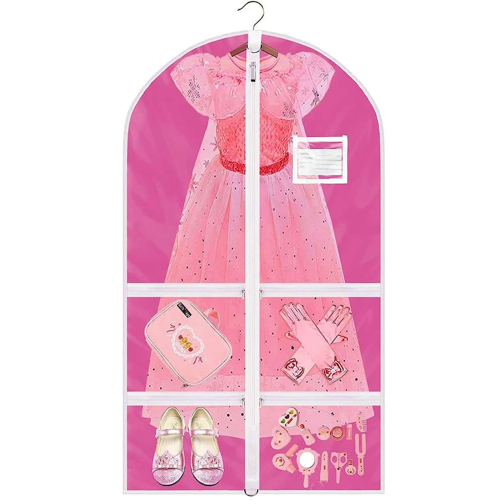 Kids Dance Costume Garment Bag for Hanging Clothes Clear Dance Garment Bags for Dancers with Zipper Pockets Dress Closet Storage