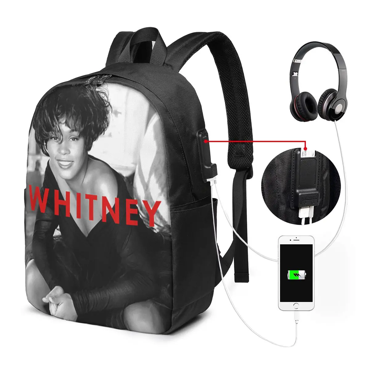 

Vintage Whitney Houston Inspired Backpack Travel Notebook Bag Computer College Student School Bag Laptop Shoulder Bags