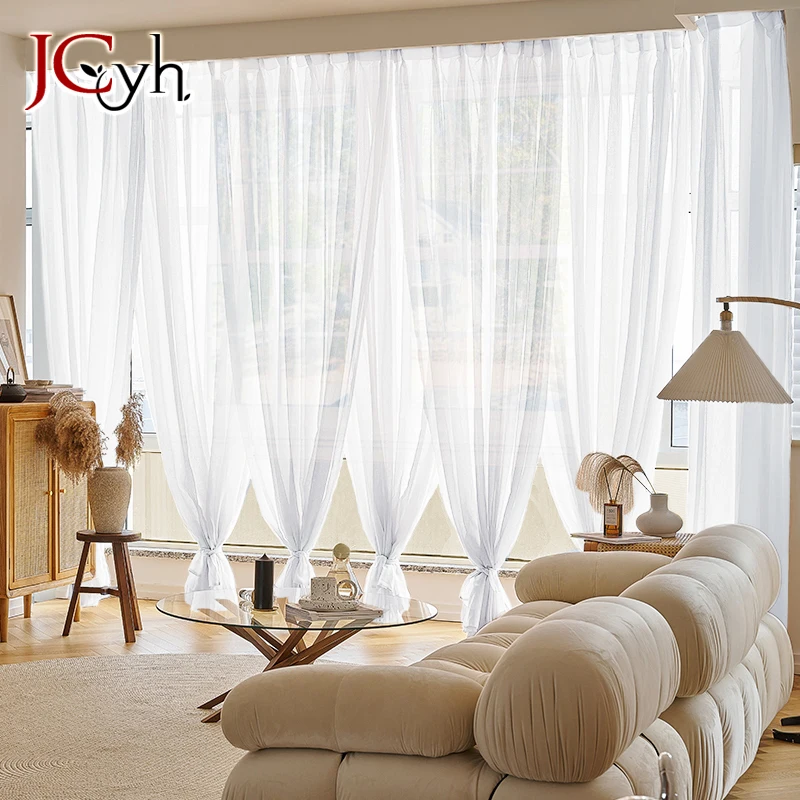 White Sheer Curtains for Living Room Bedroom Tulle Curtain for Kitchen Window Decoration Crushed Voile Organza Party Long Drapes