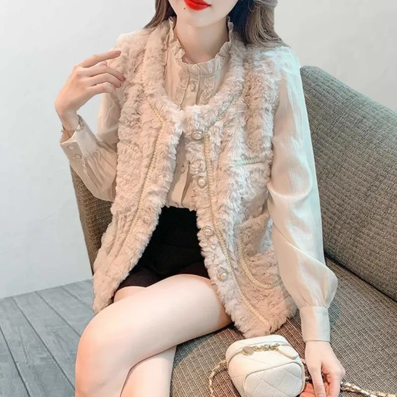 Luxury Women's Fur Vest New Waistcoat Coat Lambswool Quilted Coat Thicken Petite Waistcoat Loose Fit Winter Jacket Women