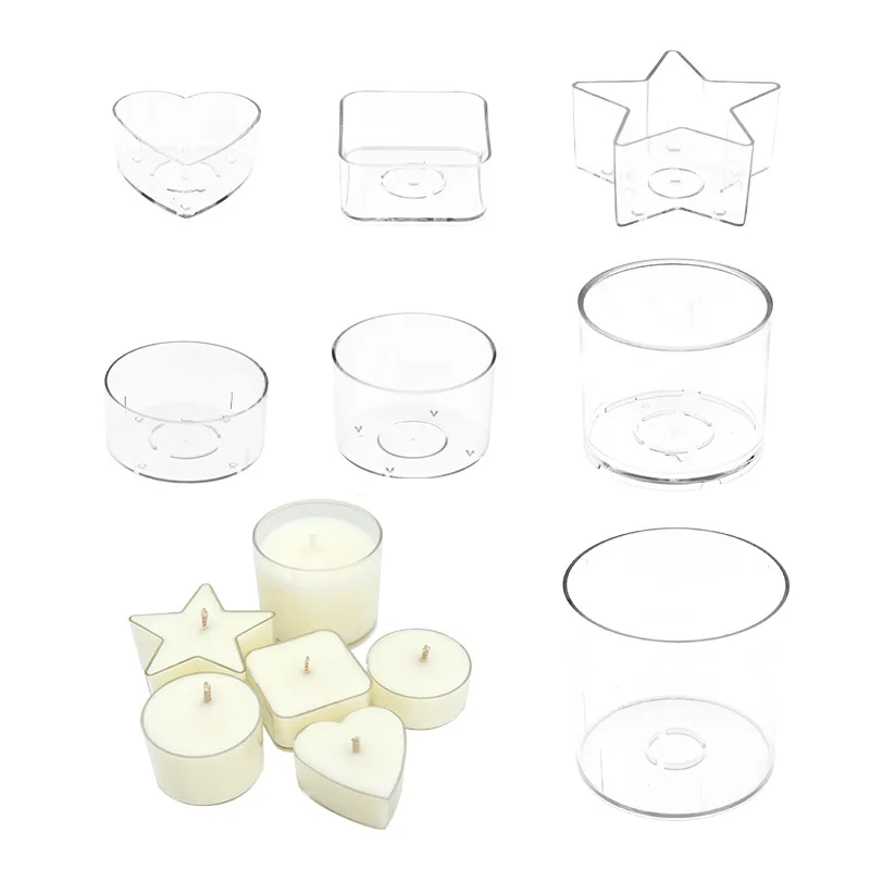 10/20 pz acrilico tazza di cera Tealight trasparente resistente al calore fai da te aromaterapia cuore rotondo barattolo di candela decorazioni per la casa candela che fa forniture