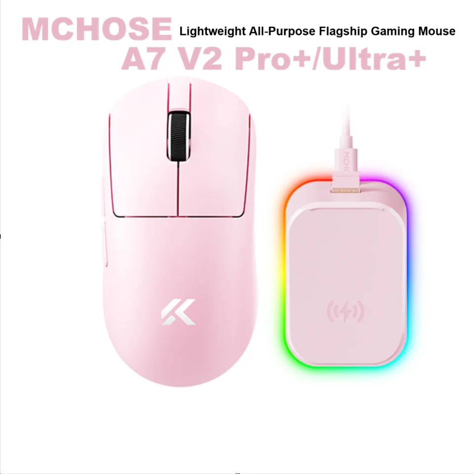 

MCHOSE A7 V2 Pro+ Ultra+ Легкая беспроводная игровая мышь, трехрежимная, двойная, 8K, 500 мАч, 42000 точек на дюйм, PAW3950 Ti, эргономичная мышь для киберспорта