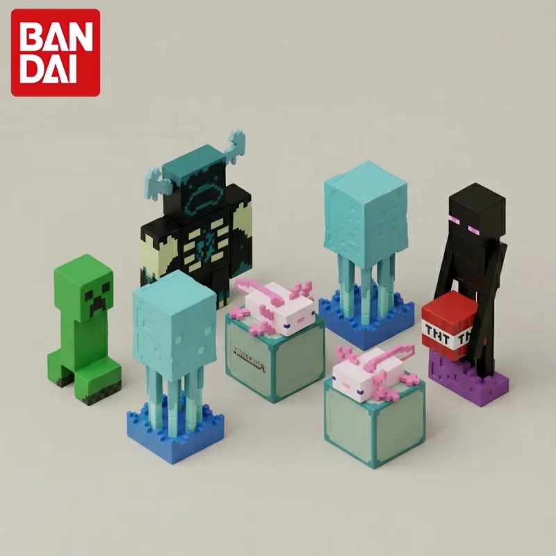 Figuras de Acción de Minecraft de BANDAI, Muñecos Luminosos, Steve, Squid, Creeper, Enderman, Juguetes Coleccionables, Adornos Oficiales y Auténticos