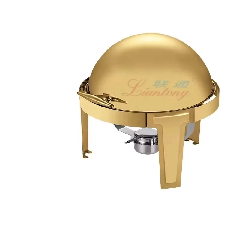 معدات تسخين الطعام من الفولاذ المقاوم للصدأ عالية الجودة، وعاء ساخن ذهبي سعة 6 لتر