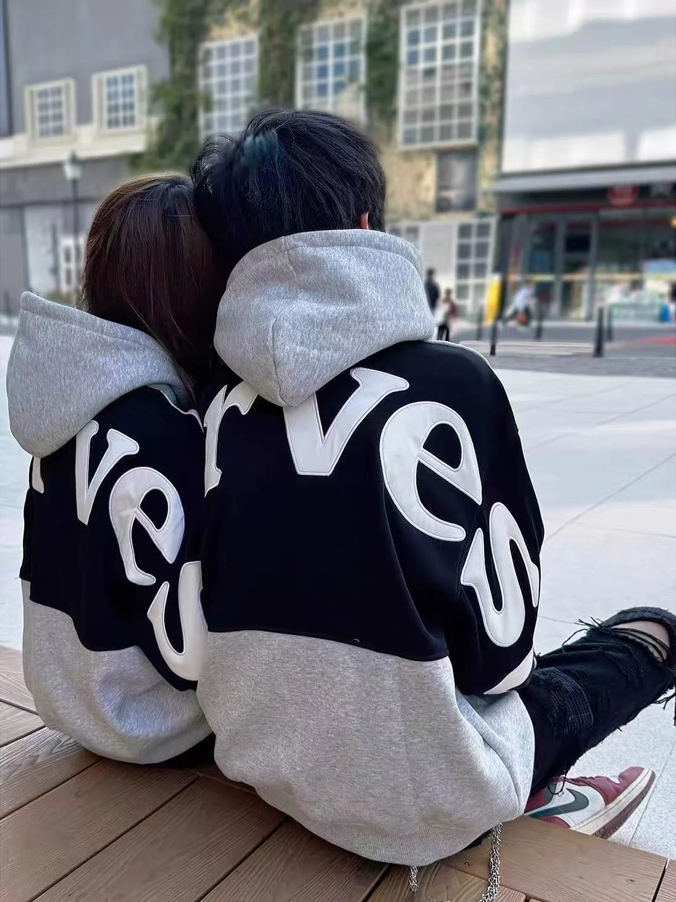 

American High Street Hiphop Letter Embroidery Hoodie Women's Autumn Winter Fce Loose Color Blo Couple Jaet