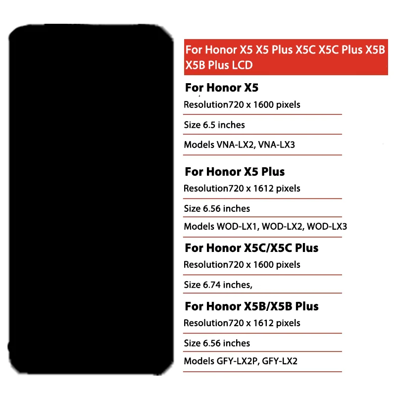 AAA+ Wyświetlacz LCD z ekranem dotykowym do Huawei Honor X5 X5B X5C, Digitizer do Honor X5 Plus X5B Plus X5C Plus, Zamiennik wyświetlacza — zdjęcie produktu 2