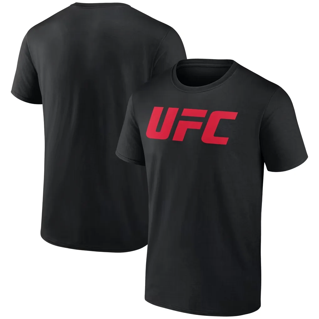 Men Classic MMA Fighting Sports T‑Shirt Red Logo UFC Print Tees Casual Workout Fan Streetwear Tops Cotton T-Shirt Kid's Tee  ﻿