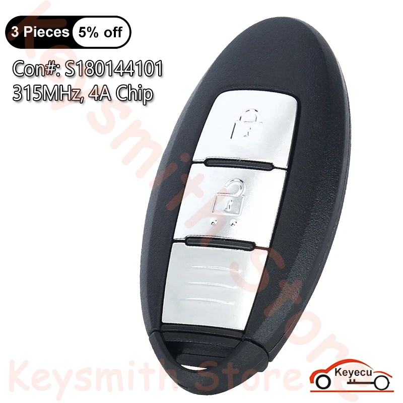 

KEYECU 2 Buttons 315MHz 4A Chip for Nissan X-Trail 2014 2015 2016 2017 2018 2019 Auto Smart Remote Control Key Fob S180144101