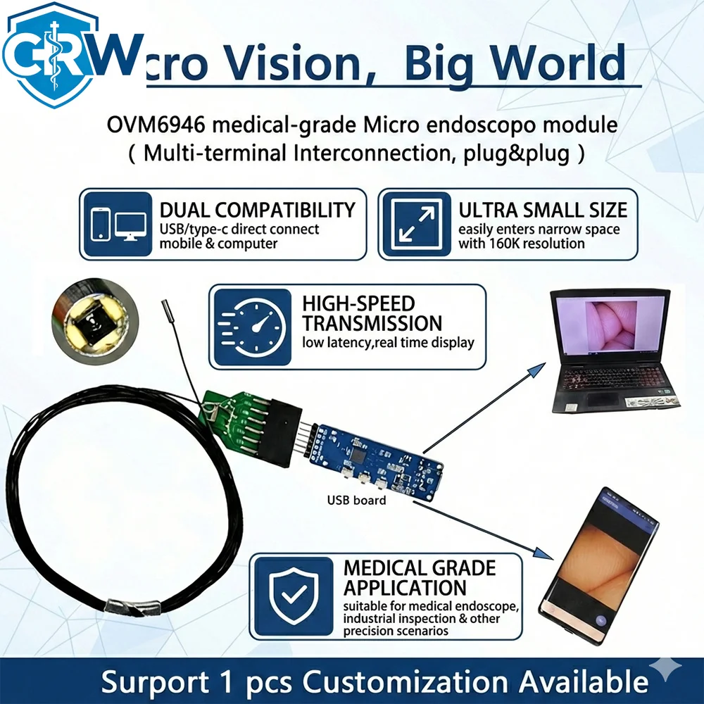 CRW Miniature Endoscopy Components OVM6946 Solder Wire Harness & Micro Imaging Module for Chip-on-Tip