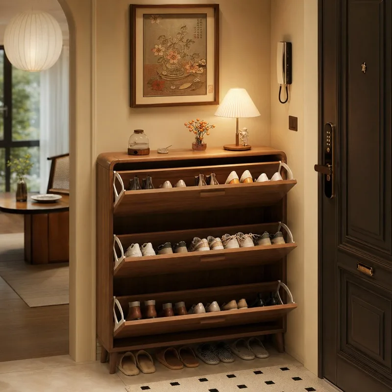 Ultra-thin shoe cabinet, narrow storage cabinet at the door of the home, integrated against the wall,
