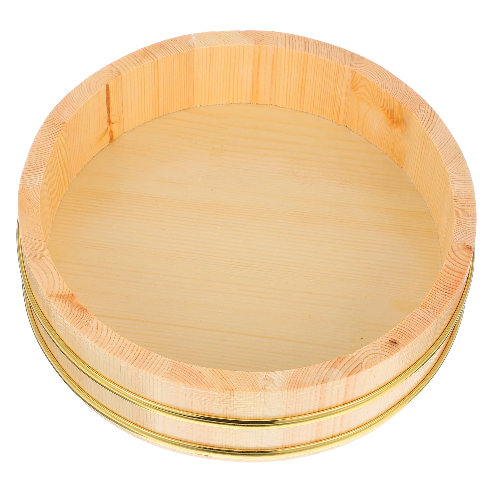 

1pc Japanese Sushi Rice Bucket Wooden Mixing Container For Seasonings Bibimbap Serving Food Storage Bowl Wood Texture