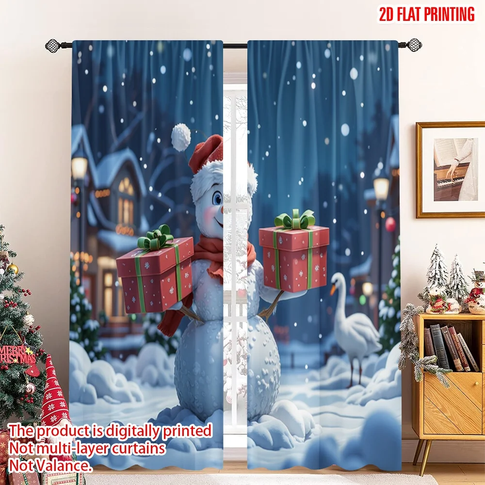 

2pcs 2D flat printing Merry Christmas Curtain Cute Snowman Gifts Christmas Polyester Without Electricity 0 for Living Room