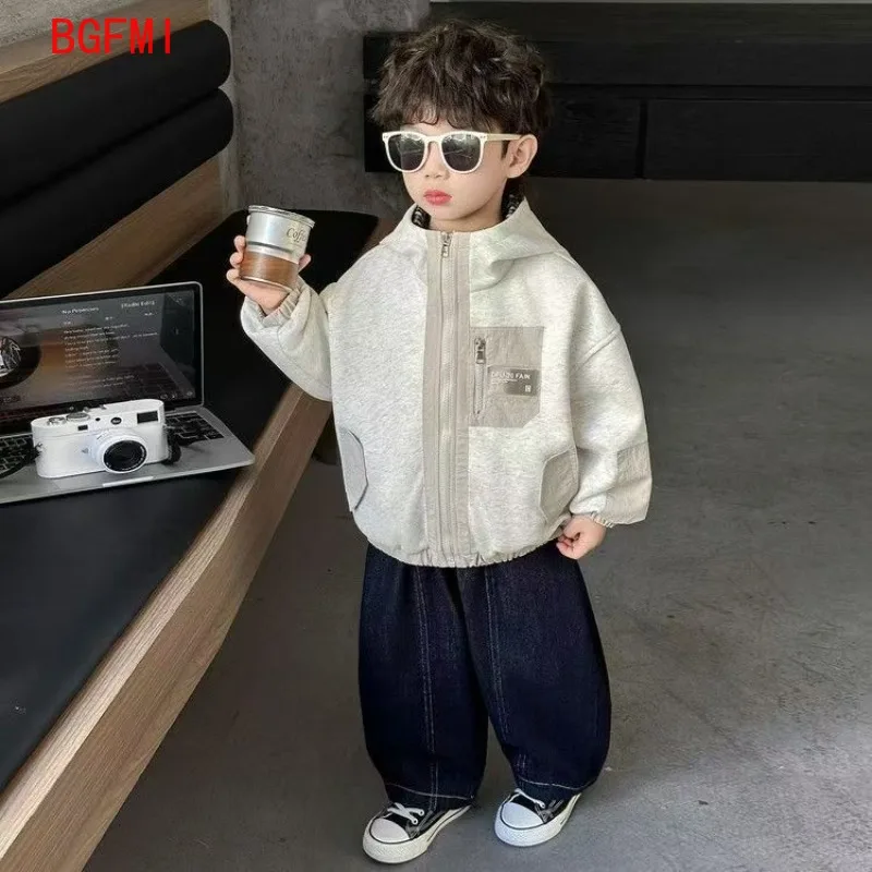 Baby Boy Cotton zipper Coat 2026 Spring Autumn Fashion Cool Korean Kids Clothes Casual Patchwork Looose Solid Color Jacket Coats 4