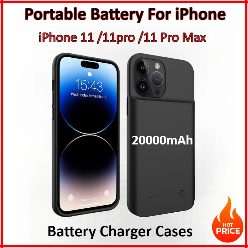 

20000mAh ultra-thin mobile charging bank case suitable For iPhone 11/11pro portable Battery charger case external backup