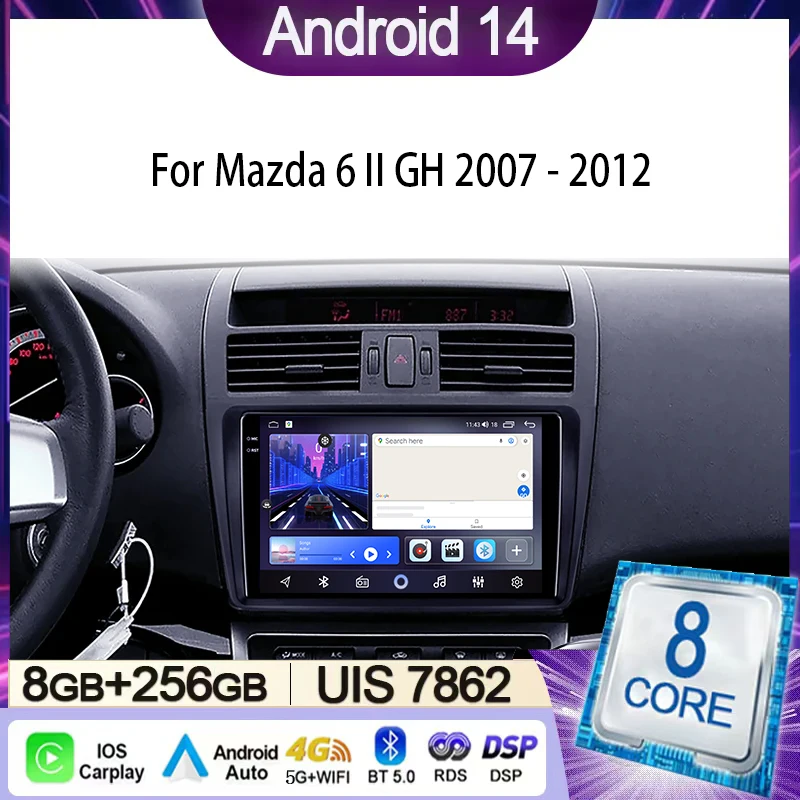

Car Radio For Mazda 6 II GH 2007 - 2012 Multimedia Video Player Navigation Stereo GPS Android 14 Carplay DSP