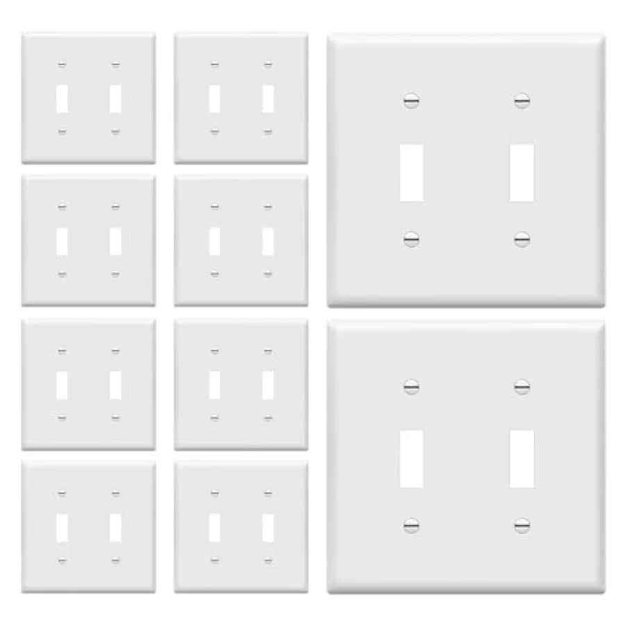 

Double Toggle Light Switch Wall Plate, Size.0" x.7", Unbreakable Polycarbonate Thermoplastic, 8812-W-10PCS