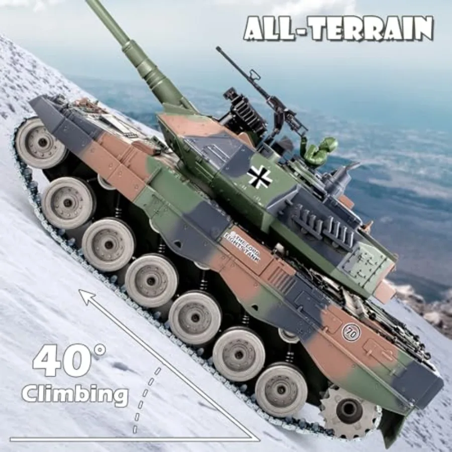 1:18 Remote Control Tank 2.4G Metal German Leopard II RC Tank with BBS Shooting Smoke Sound Lights Recoil Military Toy for Adul