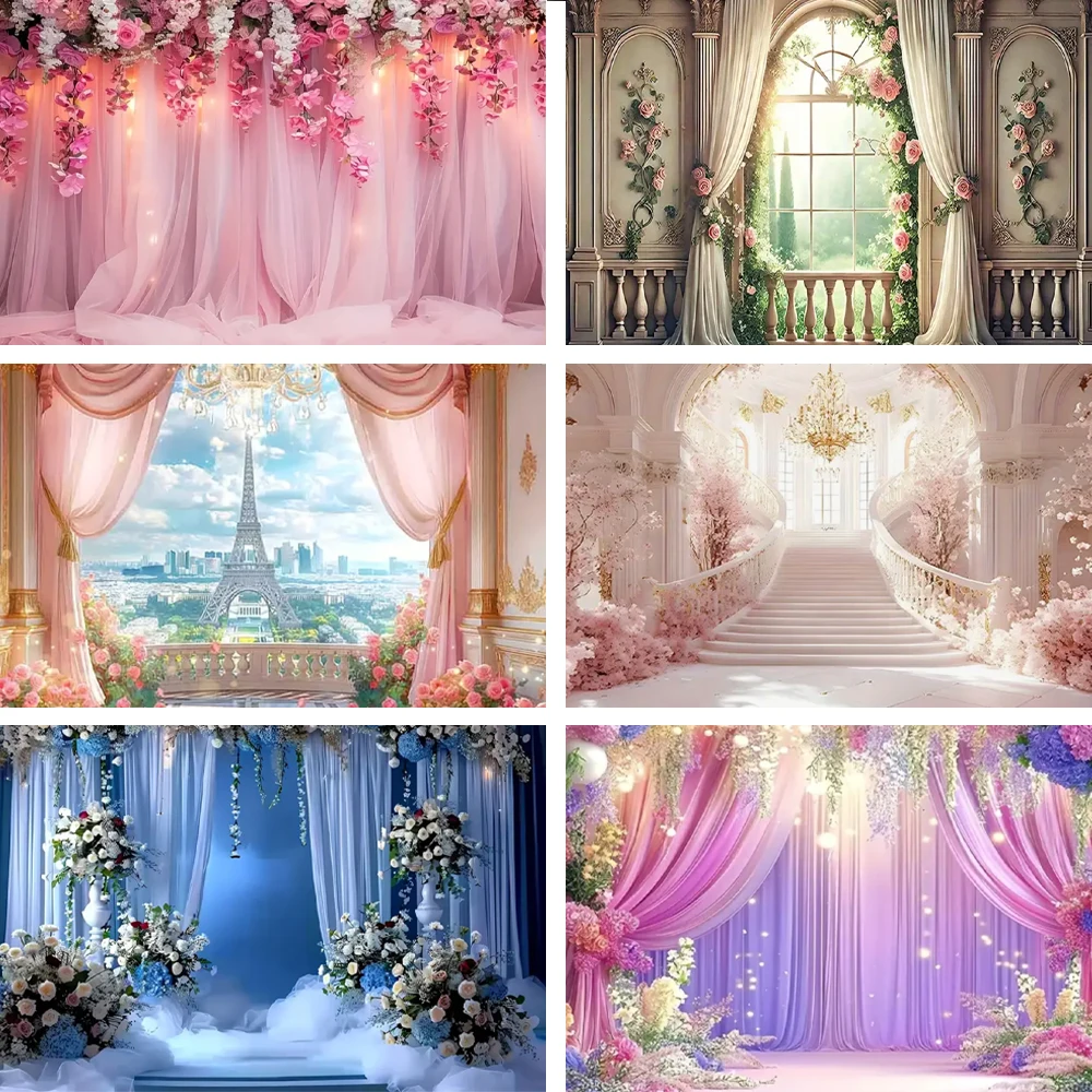 

Flower Curtain Wedding Birthday Scene Backdrop Floral Wall Bridal Engagement Ceremony Photography Background Photo Supplies