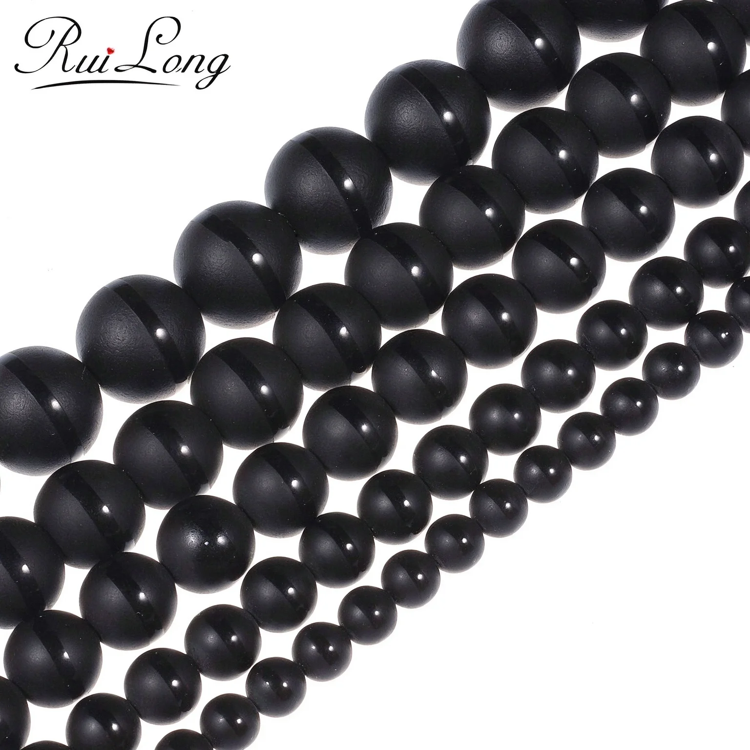 4/6/8/10/12/14 MM Natural Matte Black Round Line Agata Beads for DIY Jewelry Making, Bracelets & Necklaces