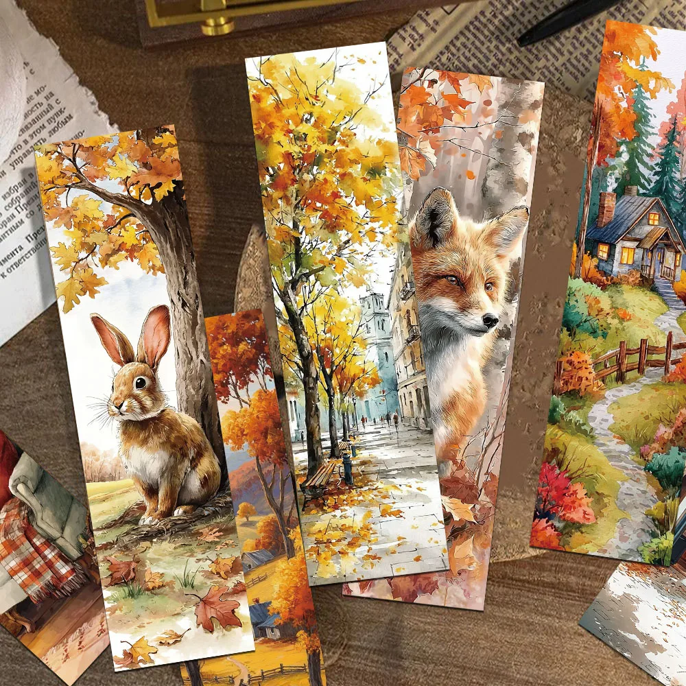 30pcs Cartoon Autumn Bookmarks Reading Pages Books Annotated School Stationary Supplies Aesthetic Bookmarks Students Gifts