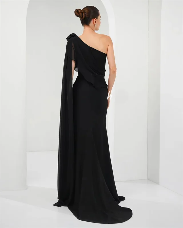 Little Daisy Customized Chiffon Pleat Ruched Flower Straight Off-the-shoulder Long Dresses Bespoke Occasion Dresses