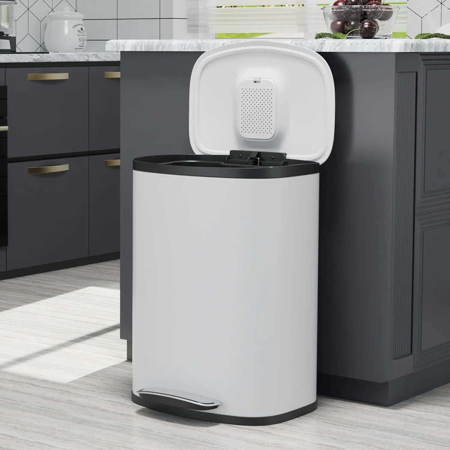 

Kitchen Trash Can 50L/13 Gallon, Stainless Steel Garbage Can with lid, Heavy Duty Trash Bin w/Soft-Close Foot Pedal, Customized