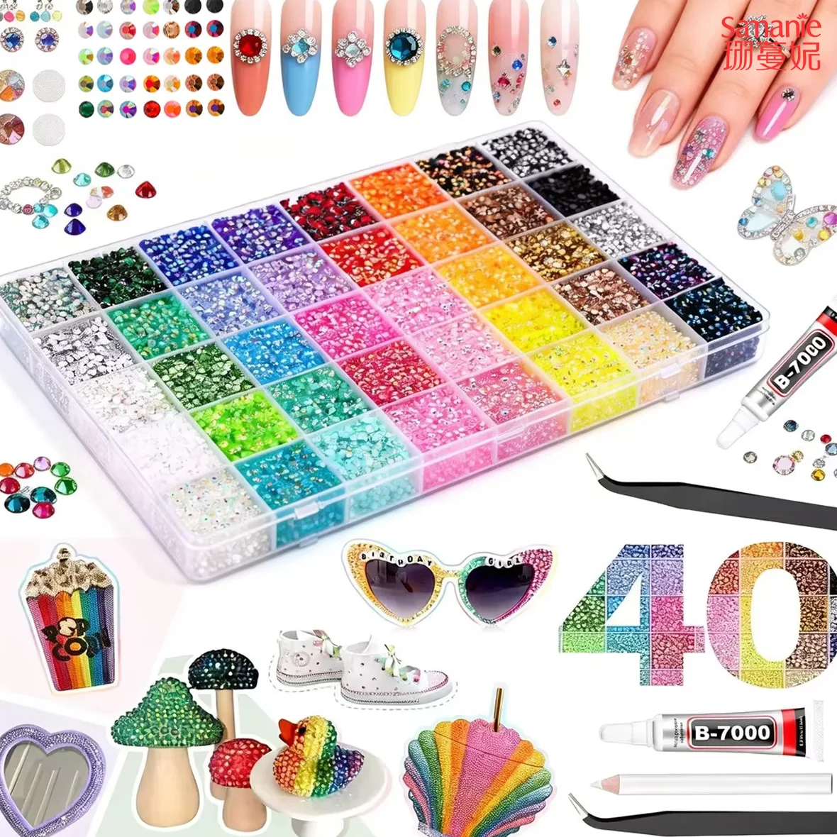 32&40 Grid Mixed Color Jelly/Resin Drill Rhinestone Set – DIY for Nail Drill, Phone Drill, Clothing, Glasses Drill, Hat Drill, e