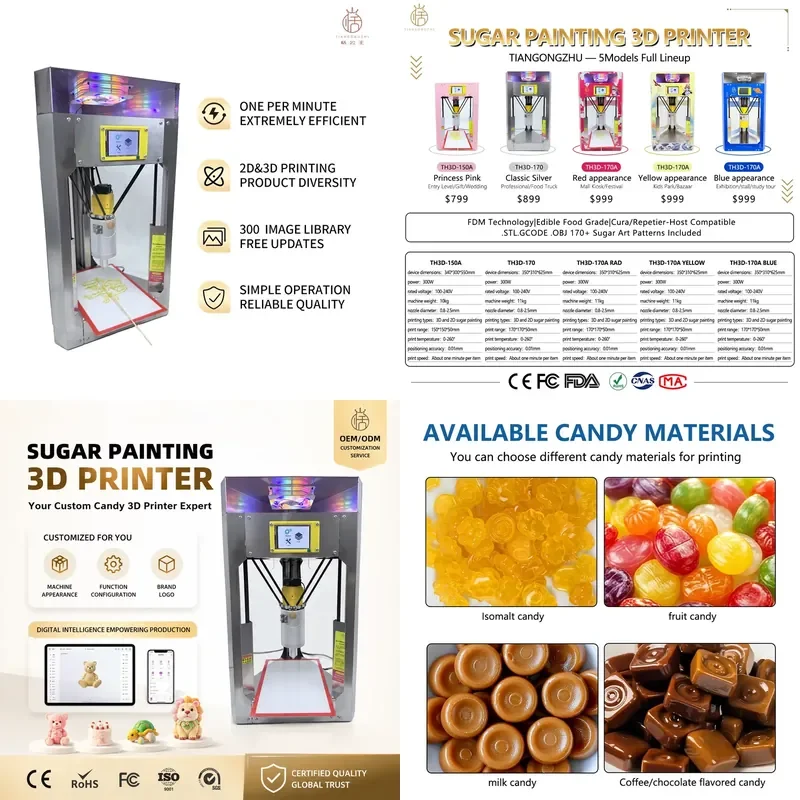 2026Hot Sugar Art 3D Printer Machine TH3D-170 Custom Pattern Candy Printing for Street Food Vendor Night Market Stall