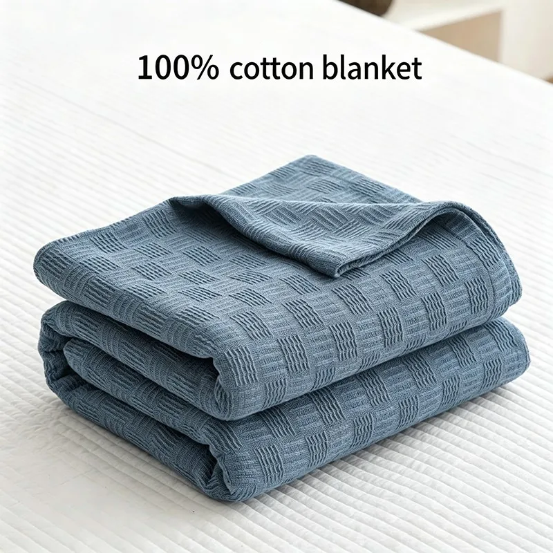 100% Cotton Waffle Blanket for Bed Sofa Summer Air Conditioning Throw Blanket Soft Breathable Plaid Bedspread King Queen Size