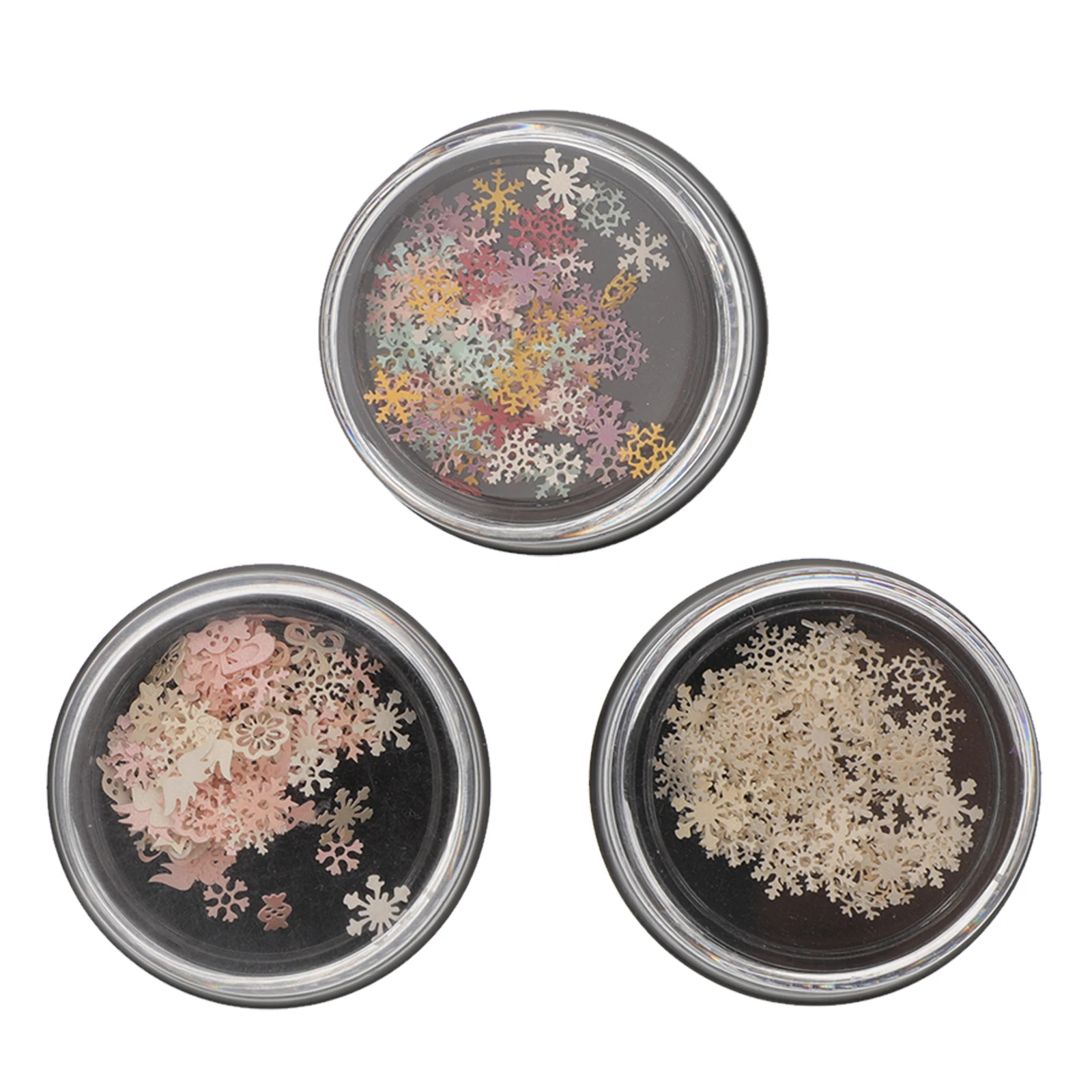 

Nail Sequins 3 Boxes Metal Snowflake Flakes Decals Stickers Rivet Manicure DIY Designs Holiday Parties Body Facial Make Up