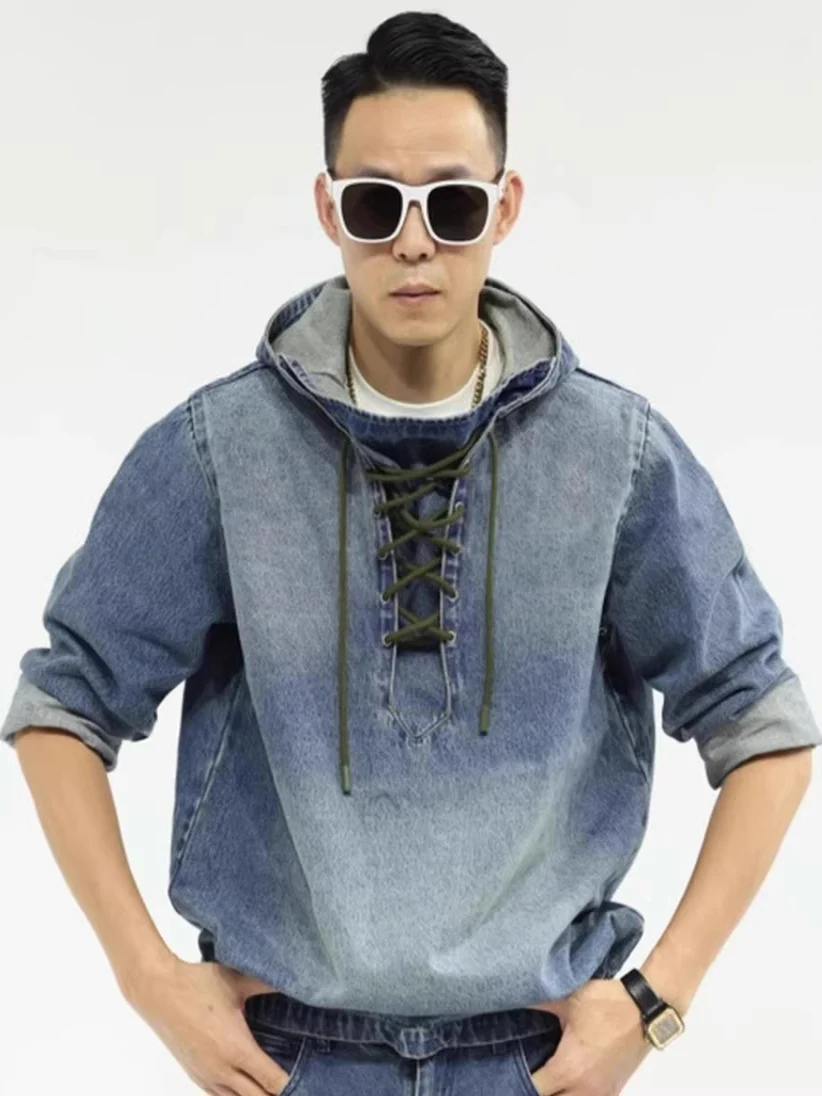   Ensemble sweat à capuche et pantalon en jean Waed avec cordon de serrage, manches longues, style jeune, collection automne-hiver pour homme