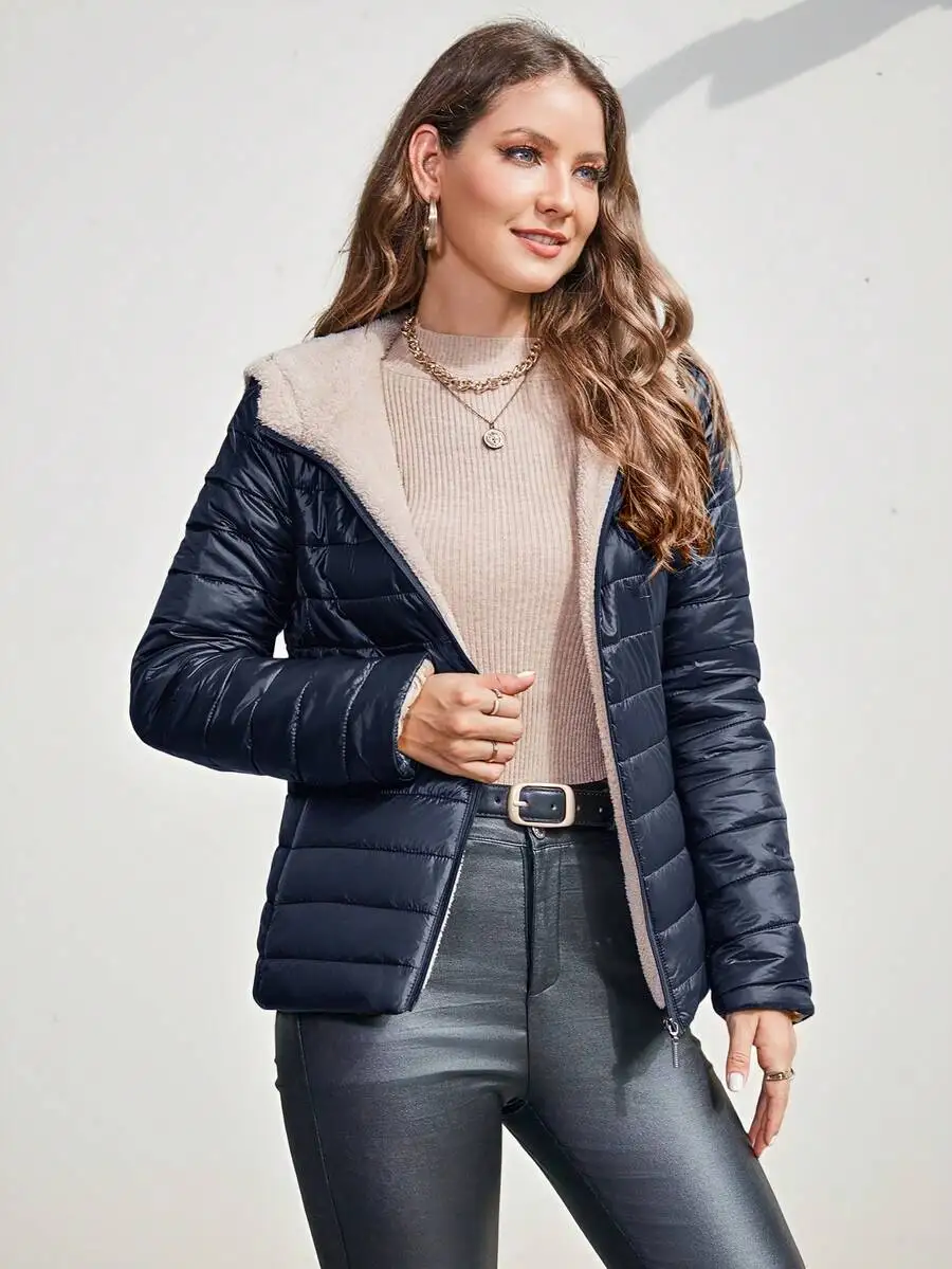 

Женская зимняя утепленная куртка с капюшоном и подкладкой из искусственного меха, повседневное стеганое пальто для холодной погоды