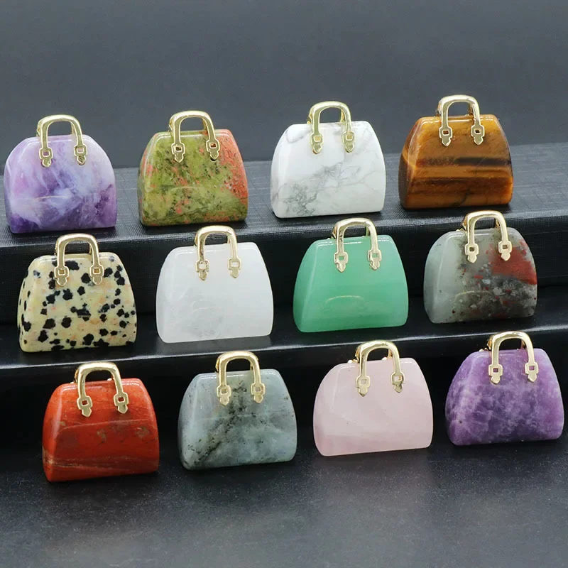 1pc Handbag Model Statue Natural Chakra Semi-precious Stone Quartz Ornament Bag Healing Reiki Figurine Crystals Home Decoration