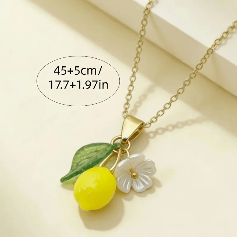 1Pc Fresh Cute Lemon Flower Resin Pendant Necklace Sweet Jewelry Gift For Women Daily Wear Fashion Accessories - view 4
