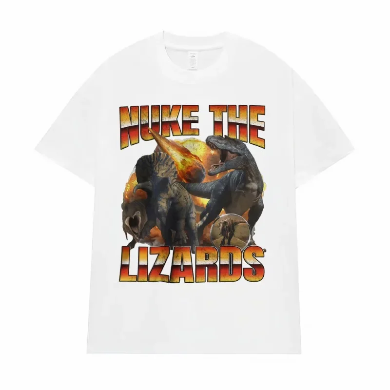 Camiseta divertida con gráfico de meme de dinosaurio Nuke The Lizards, ropa para hombre, camisetas góticas Vintage Y2k, camiseta holgada informal a la moda