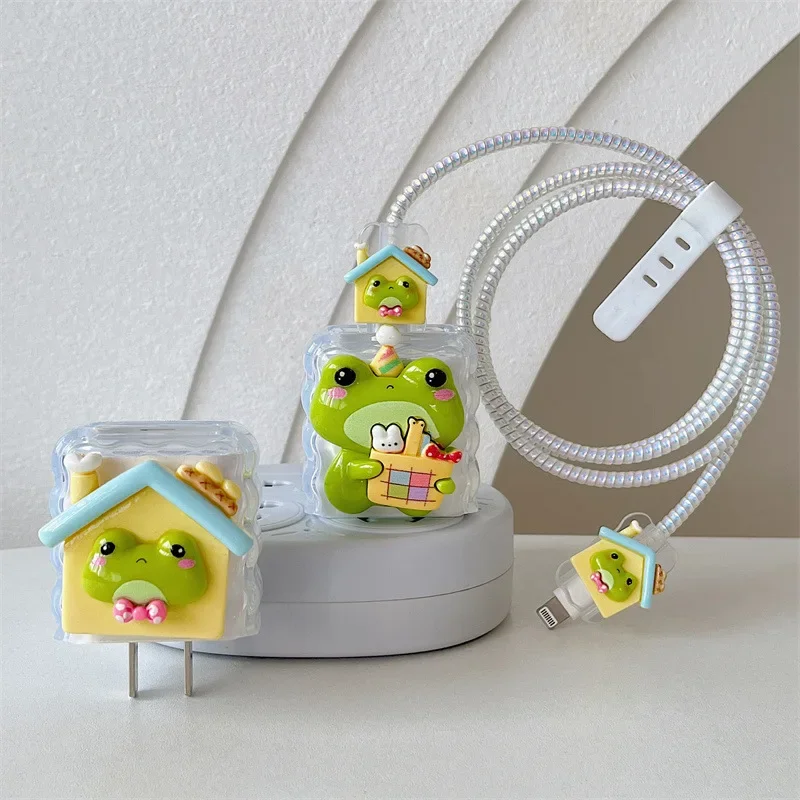 Cute Frog Design Charger Cable Protector Cover Case for IPhone 15 14 13 18/20W Original Charger Data Cord Winder Protective