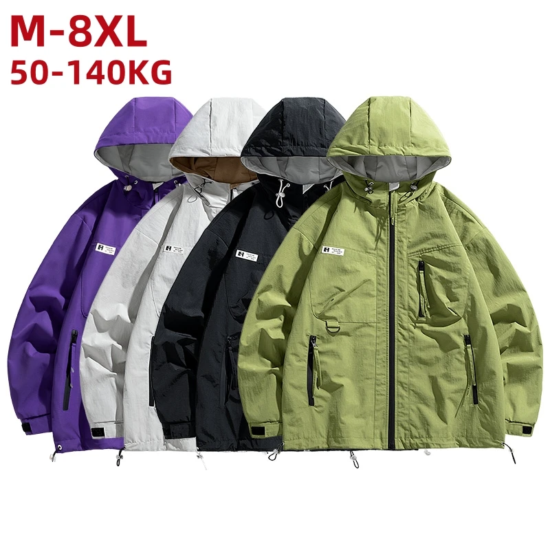 

Plus Size 8xl 7xl Windbreaker Men Waterproof Jacket Solid Color Green Purple Quick Dry Coats Male Big Size Outdoor Outerwear