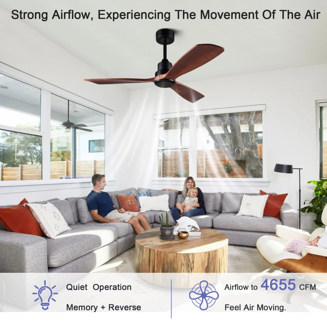 52 Inch Natural Wood Ceiling Fan with Remote Control 3 Fan Blades Reversible DC Motor Ceiling Fan Decorative Home Ceiling Fans