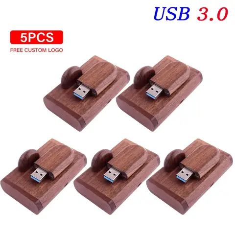 5PCS/Lot Wooden Gift Box USB 3.0 Flash Drive Real Capacity High Speed Pen Drive Free Custom Logo Memory Stick Wedding U Disk 64G