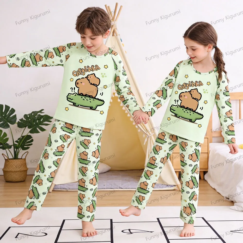 Boys Girls Pajamas Sets Kids Toddler 3 to 4 5 6 7 8 9 10 11 12 Years Cute Pijama Capybara Long Sleeve Pyjama Children's Clothing