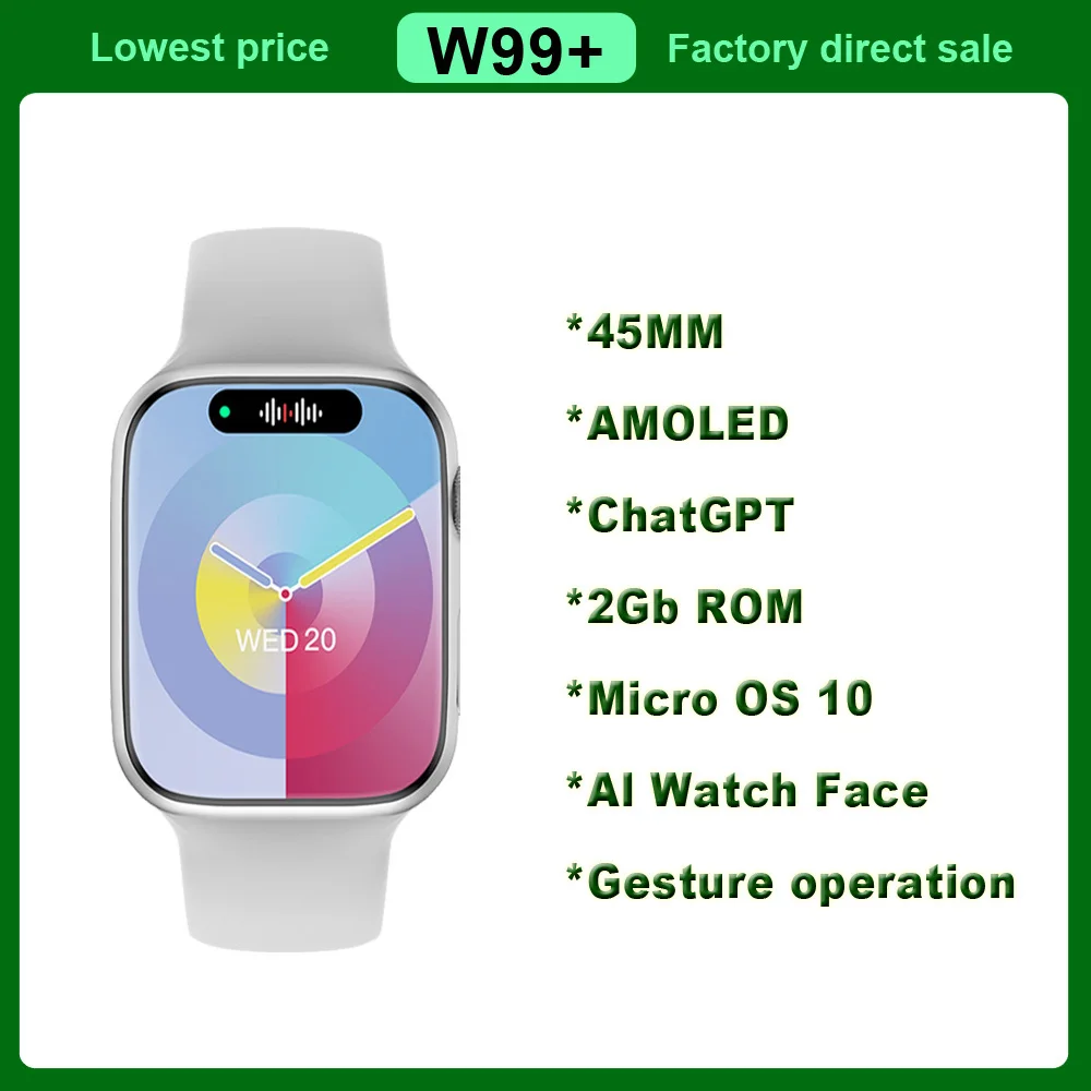 Microwear W99+  ChaGPT Amoled 2Gb Smart Watch 45MM OS10 Compass NFC Game Bluetooth Call W99 Plus Sport Smartwatch Men Women