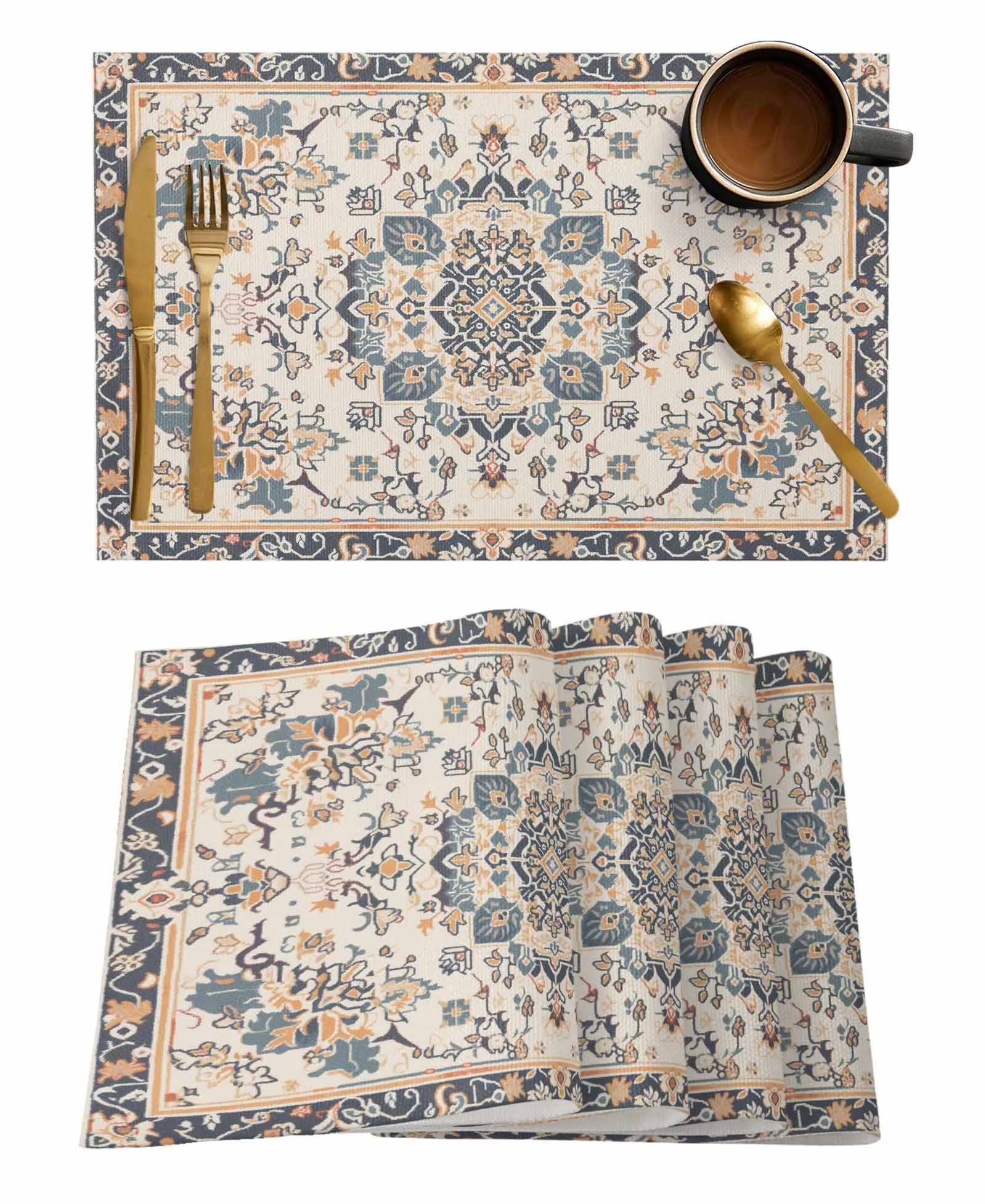 Ethnic Style Retro Persian Pattern Floral Kitchen Tableware Cup Bottle Placemat Coffee Pads 4/6pcs Desktop Mats