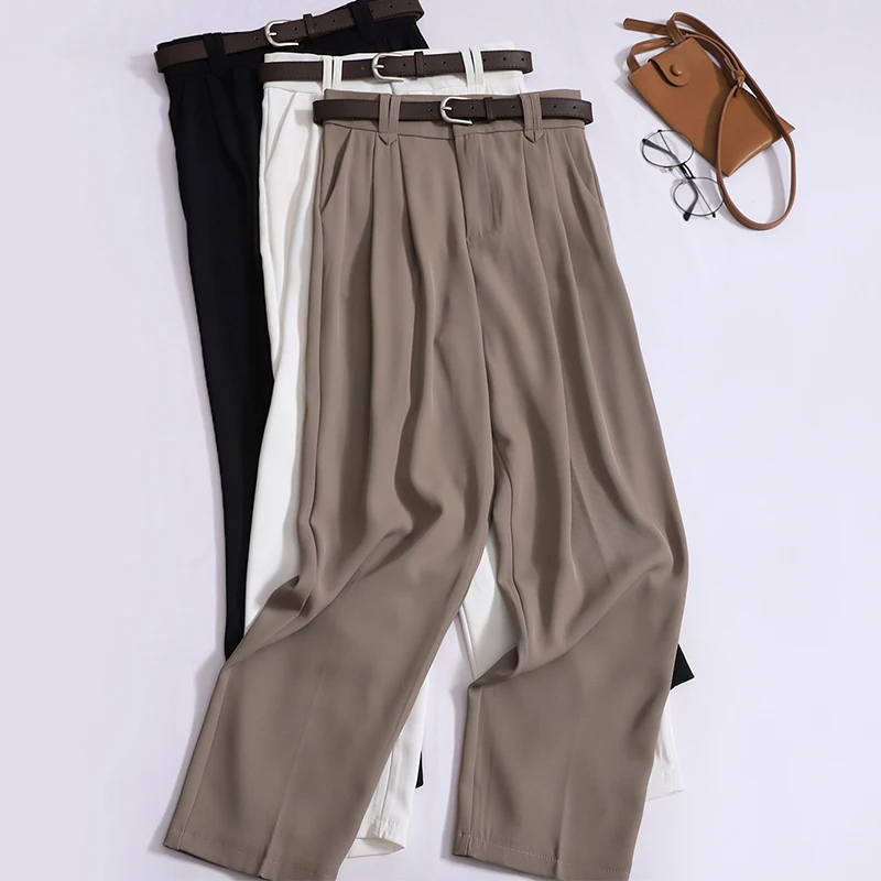 

Women's Summer Harem Pants Office Wear Straight Pants with Belt Fashion High-waisted Suit Pants